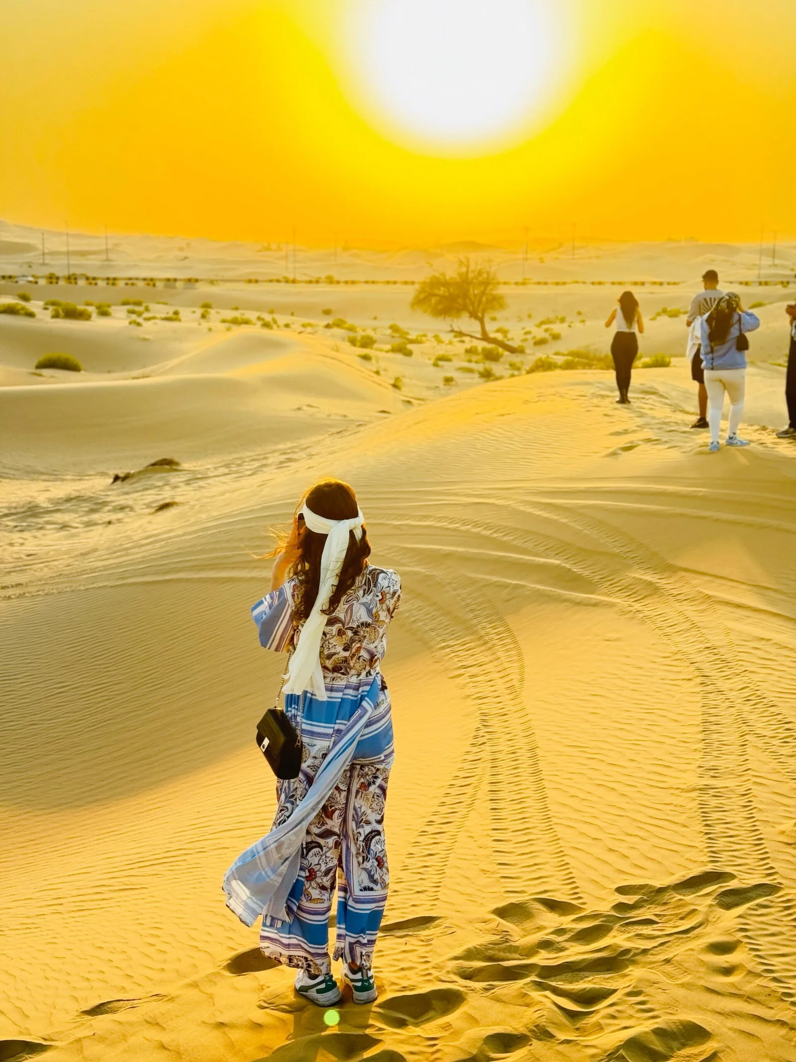 Camel and handler on golden Abu Dhabi desert dunes